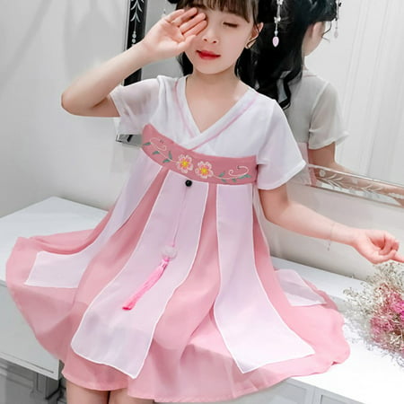 Kids Girls Dresses Summer Chinese Traditional Cheongsam Costume For Child Girls Clothing Hanfu Short Sleeve Infant Dress