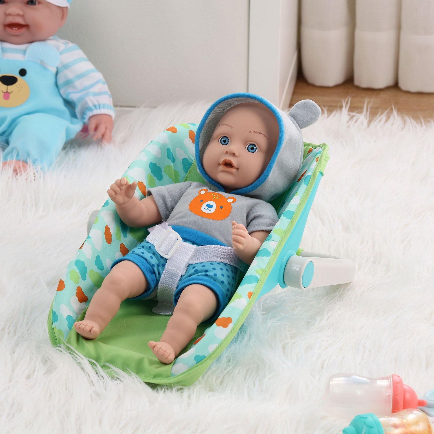 My Sweet Baby 13-inch Baby Doll with Carrier and Handle Play Set, Blue Eyes, Light Skin Tone, Blue Theme