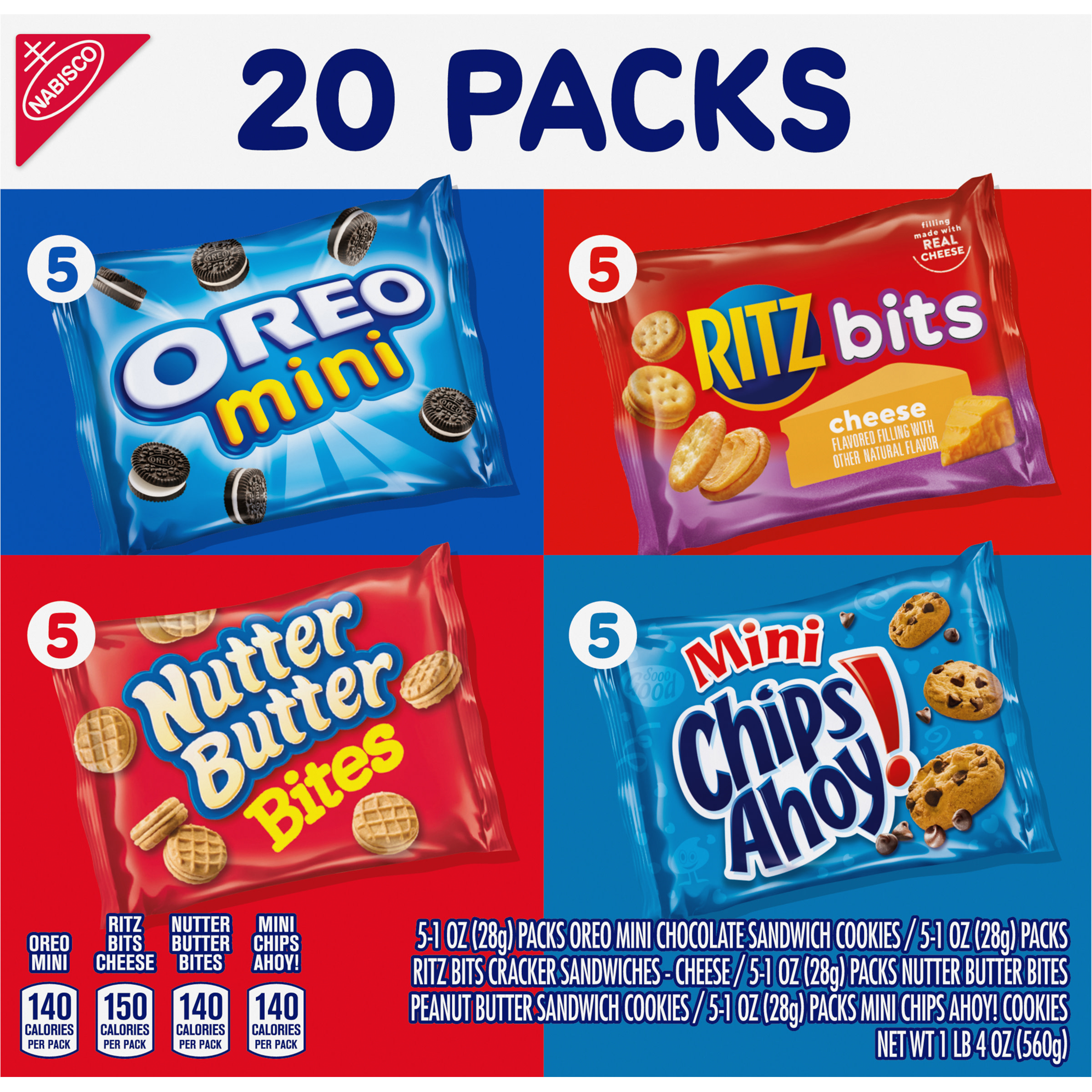 Nabisco Classic Mix Variety Pack, OREO Mini, CHIPS AHOY! Mini, Nutter Butter Bites, RITZ Bits Cheese, Easter Snacks, 20 Snack Packs - image 11 of 12