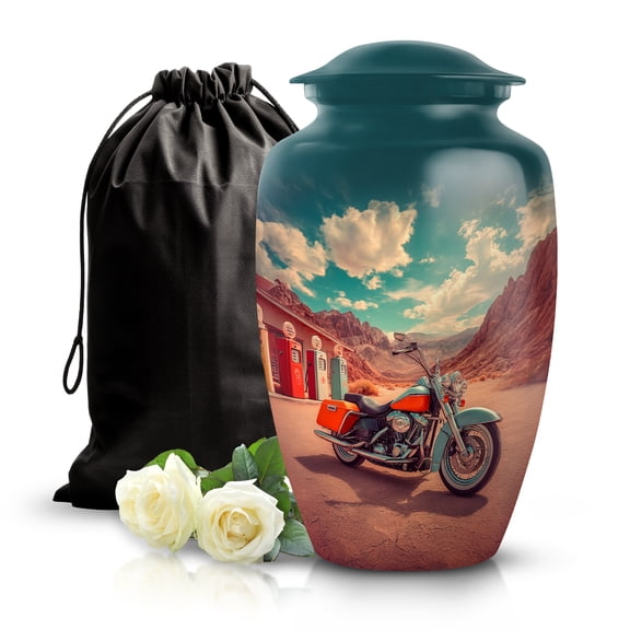 SABURIAL Bike Memorial for Adult - Burial Urn for Human Ashes - 10 Inch - Large with Velvet Bag - Ashes Urns Human Remains - Cremation Urn for Adult Men & Women - Urns Decoration