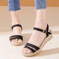 thumbnail image 2 of Rokment Womens Linen Wedge Sandals Bohemian Beach Summer Breathable Straw Espadrilles Platform Dressy Shoes for Ladies Vacation Black Size 6, 2 of 6