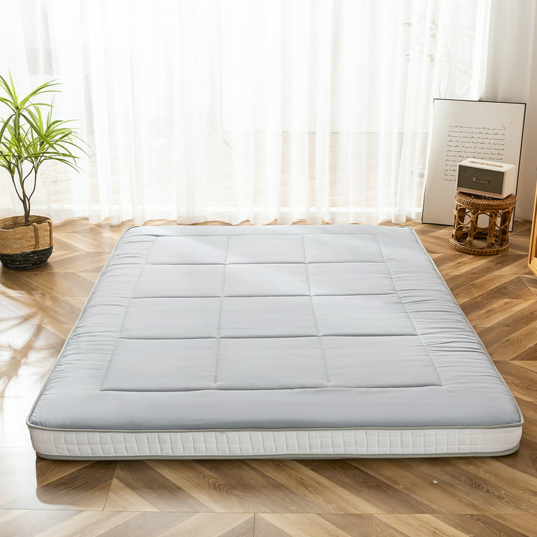 Futon Mattress, Padded Japanese Floor Mattress Quilted Bed Mattress Topper,  Extra Thick Folding Sleeping Pad, Light Brown, Full