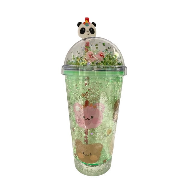 Vaso Botella de Agua Infantil De Plastico Figura Panda Con Led Verde 450 ml