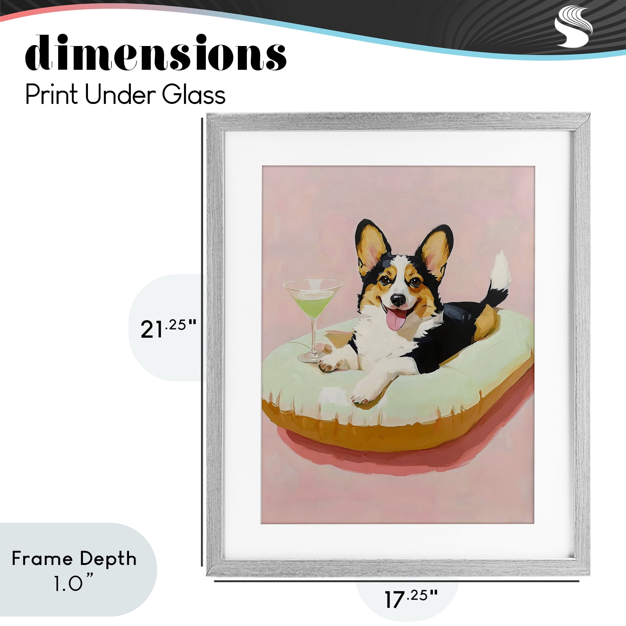 Stupell Industries Pastel Corgi with Cocktail Gray Framed Print Under Glass, design by The Prints Vibe
