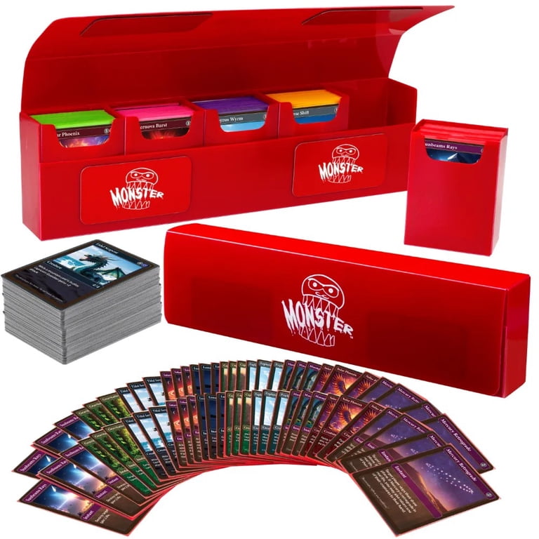 2 pack) Monster Protectors Magnetic Five Deck Box - Red, Holds 375