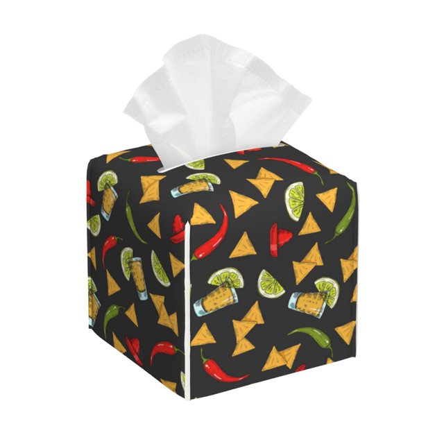 Fotbe Mexican Food Beer Porta Pañuelos Decorativo de Cuero, Caja Cuadrada Moderna para Pañuelos Faciales, Organizador y Dispensador 5x5x5''