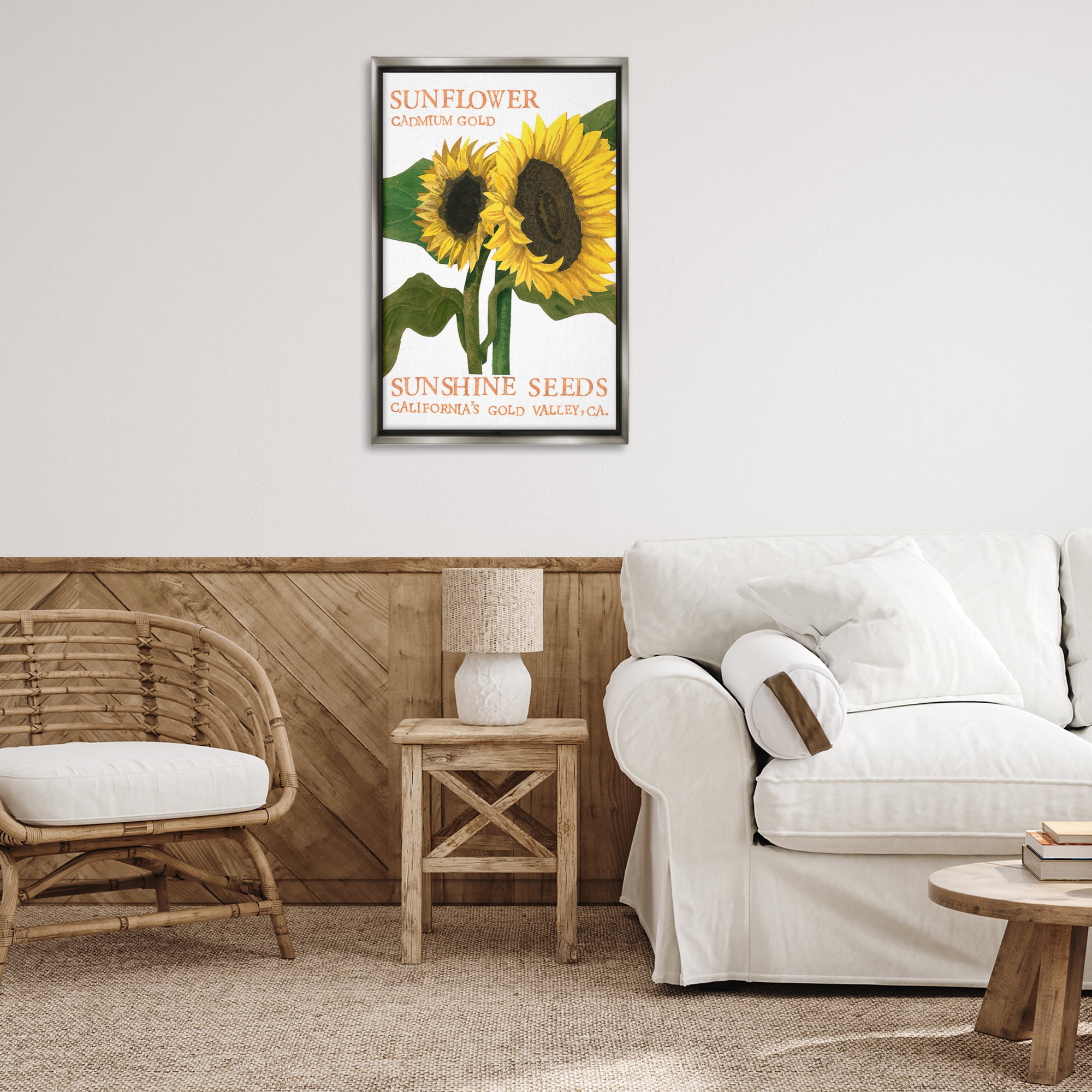 Stupell Industries Sunflower Seeds Design Typography Painting Gray Floater Framed Art Print Wall Art, 21 x 31
