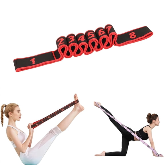 Fitness Resistance Bands for Yoga, Stretching & Physical Therapy, 8-Section Adjustable Exercise Bands with Handles & Clear Markings, Full Body Workout for Home Fitness, Glutes & Strength Training-Red