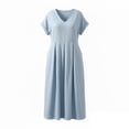 thumbnail image 4 of Roncen Women's Midi Dress​ Solid Loose Cotton Linen Dresses with Pockets, 4 of 5