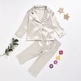 thumbnail image 2 of LYHaoo Little Girls Pajama Set Satin Silky Cute Long Sleeve Shirts and Pants Outfit 2 Piece Satin Slpeepwear Set 3-4 Years(Beige), 2 of 6