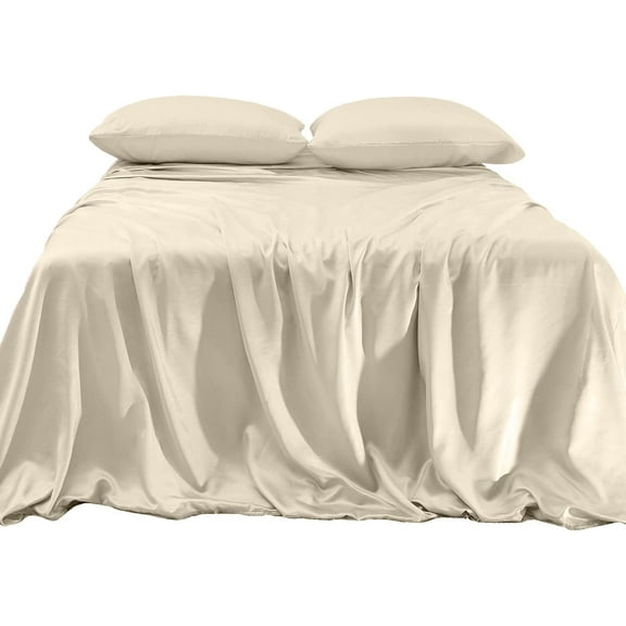 Elegant Comfort Luxurious 4-Piece Silky Satin Sheet Set Cooling Soft Satin Sheet Set, Twin XL, Cream