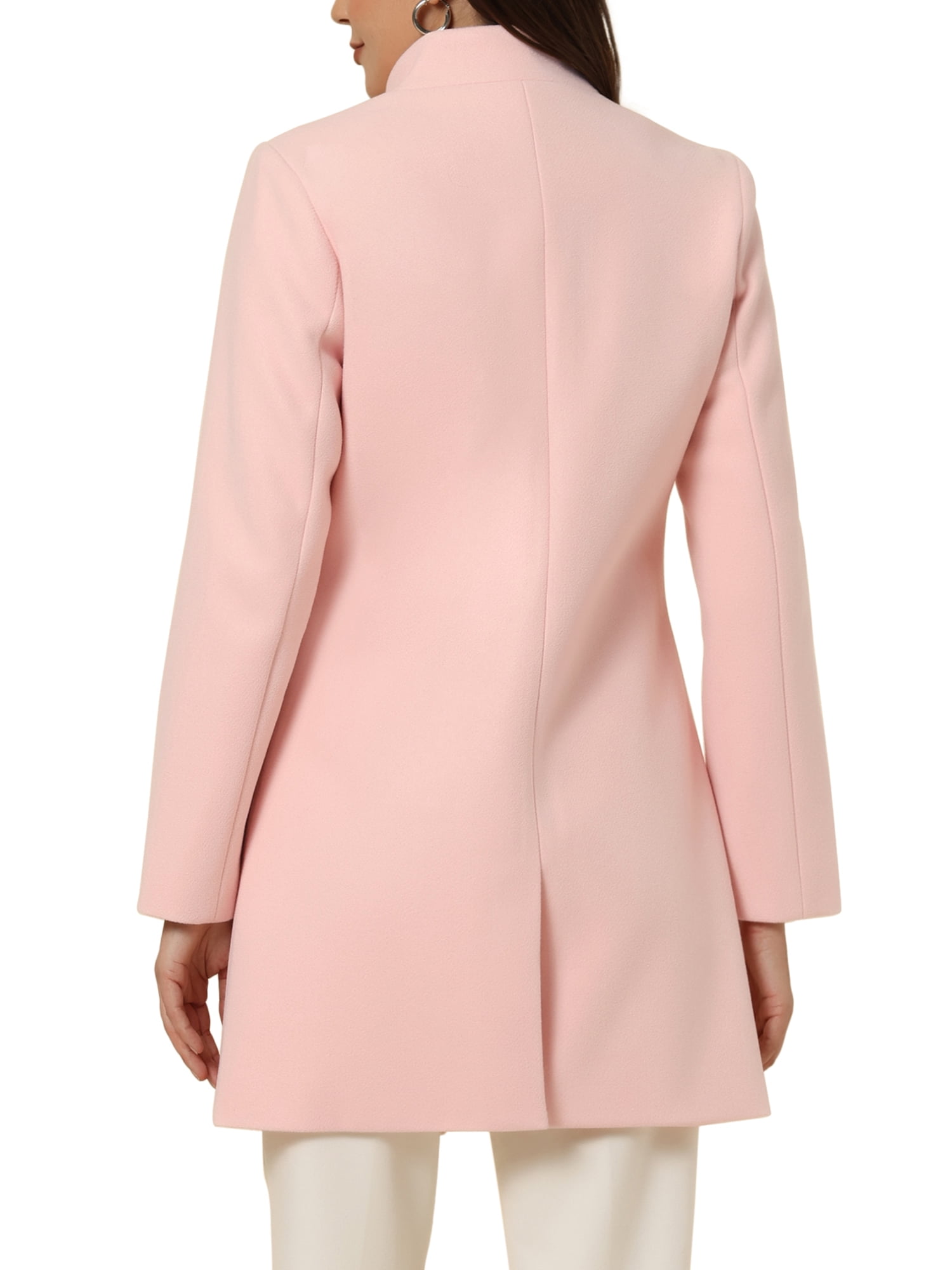 Unique Bargains Women's Winter Overcoat Stand Collar Single Breasted Long Coat S Light Pink