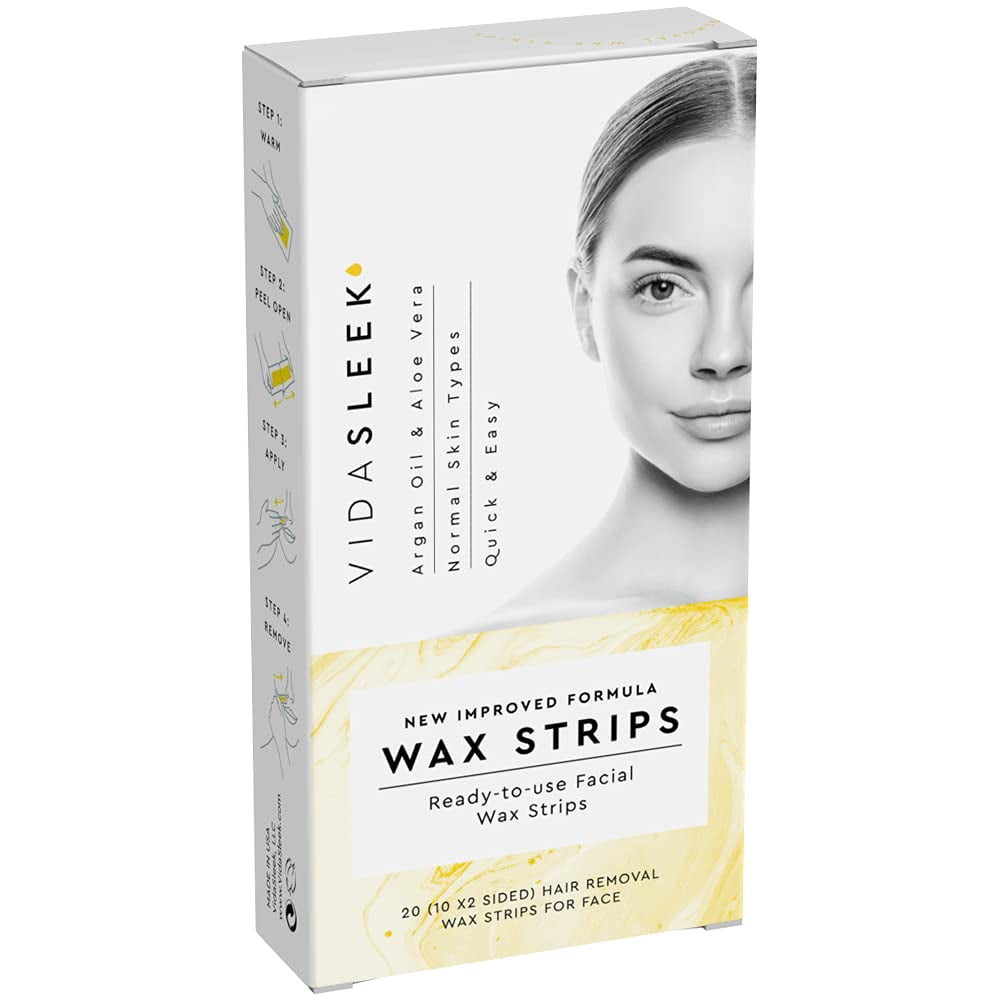 VidaSleek Hair Removal Wax Strips for Face Argan Oil + Aloe Vera 20