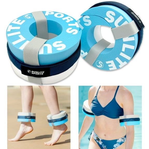 Sunlite Sport Foam Aquatic Cuffs, Water Weights for Water Exercise, High-Density EVA for Enhanced Pool Fitness Training, Water Aerobics Float Ring with Adjustable Webbing, Pack of 2