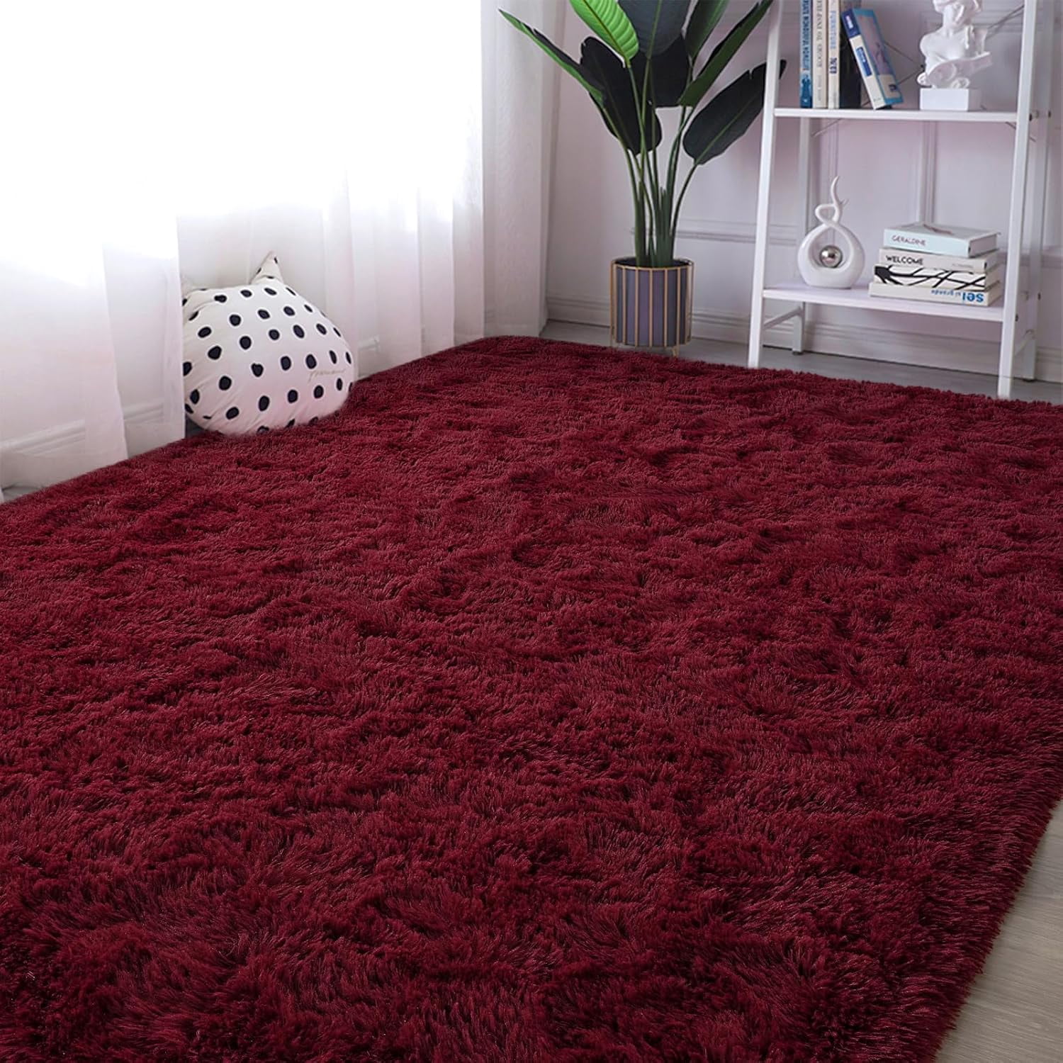 Lochas Soft Rugs Indoor Modern Area Rug Fluffy Carpets for Living Room Bedroom Home Decor Nursery,9'x12',Dark Red