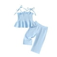 thumbnail image 6 of Cute Two Piece Sets for Girls Going-Out Vacation Outfits 6M-3Y Toddlers Kids Solid Sleeveless Spaghetti Strap Tank Tops and Pants Suits Set, 6 of 8