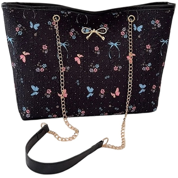 Vjnyvs Women's Floral Chain Tote Bag, Large Shoulder Handbag with Bow Detail for Daily Use