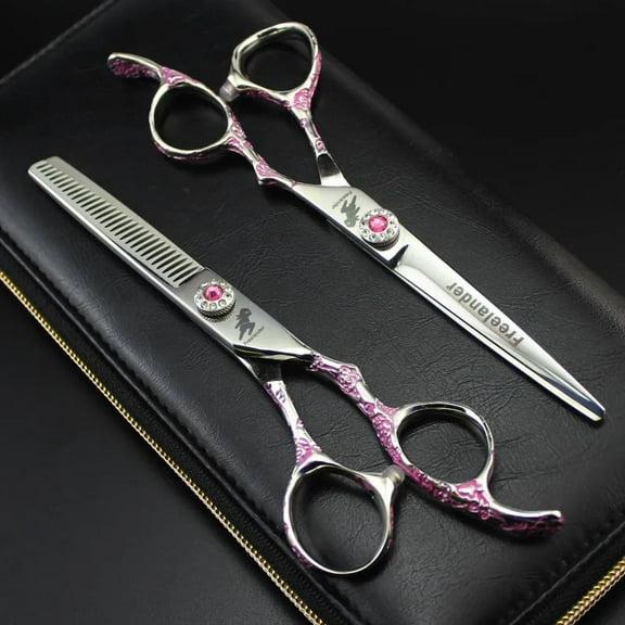 2pcs Professional Japan 440c Steel  Pink Plum 6 '' Hair Scissors Cutting Barber Cut Hair Salon Thinning Shears Hairdressing Scissors