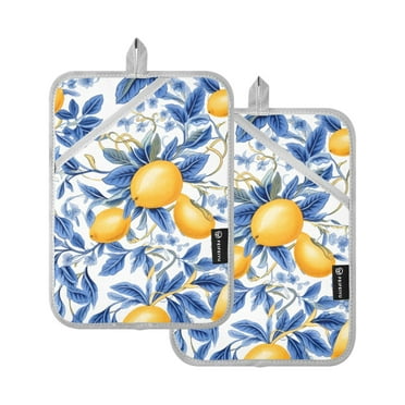 ALAZA Lemons and Blue Leaves Pot Holders Set of 2 Heat Resistant Kitchen Oven Mitts