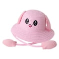 thumbnail image 4 of Movable Rabbit Ears Straw Hat Cute Children Beach Hat for Summer Short Trips Pink, 4 of 8
