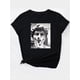 thumbnail image 3 of Camisetas para mujer, de verano, casual, manga corta, cuello redondo, con estampado, color blanco negro, blusaWomen's Casual Crew Neck T-Shirt with Square Frame Print, 100% Polyester Knit Fabric, Me, 3 of 8