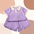 thumbnail image 4 of Toddler Girls Cute Summer Clothes Sets Short Sleeve Lapel Button Polo Shirt Matching Shorts Set Baby Kids Trendy Casual 2 Piece Outfits Purple 5-6 Years, 4 of 5