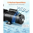 thumbnail image 3 of Above Ground Pool Pump 1.5HP 0.35HP Dual Speed 110 GPM 54 ft Lift 52 GPM 14 ft Lift 110V 3450 RPM with Strainer Basket 122 Fahrenheit Max Water Temp, 3 of 6