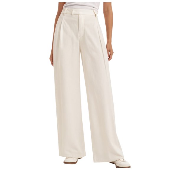 felwors High Waisted Wide Leg Pants for Women Business Casual Dress Pant Palazzo Long Work Trousers with Pockets Beige, L