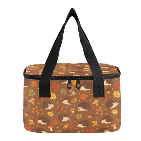 6L Insulated Lunch Bag Square Handheld Cooler Tote Autumn Hedgehog Leaves Pattern Reusable Thermal Bag with Polyester & Aluminum Lining for Work Picnic Travel