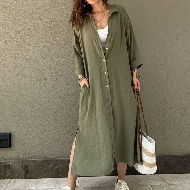 Vestido camisero largo con solapa Para mujer Hugtrwg con abertura lateral elegante