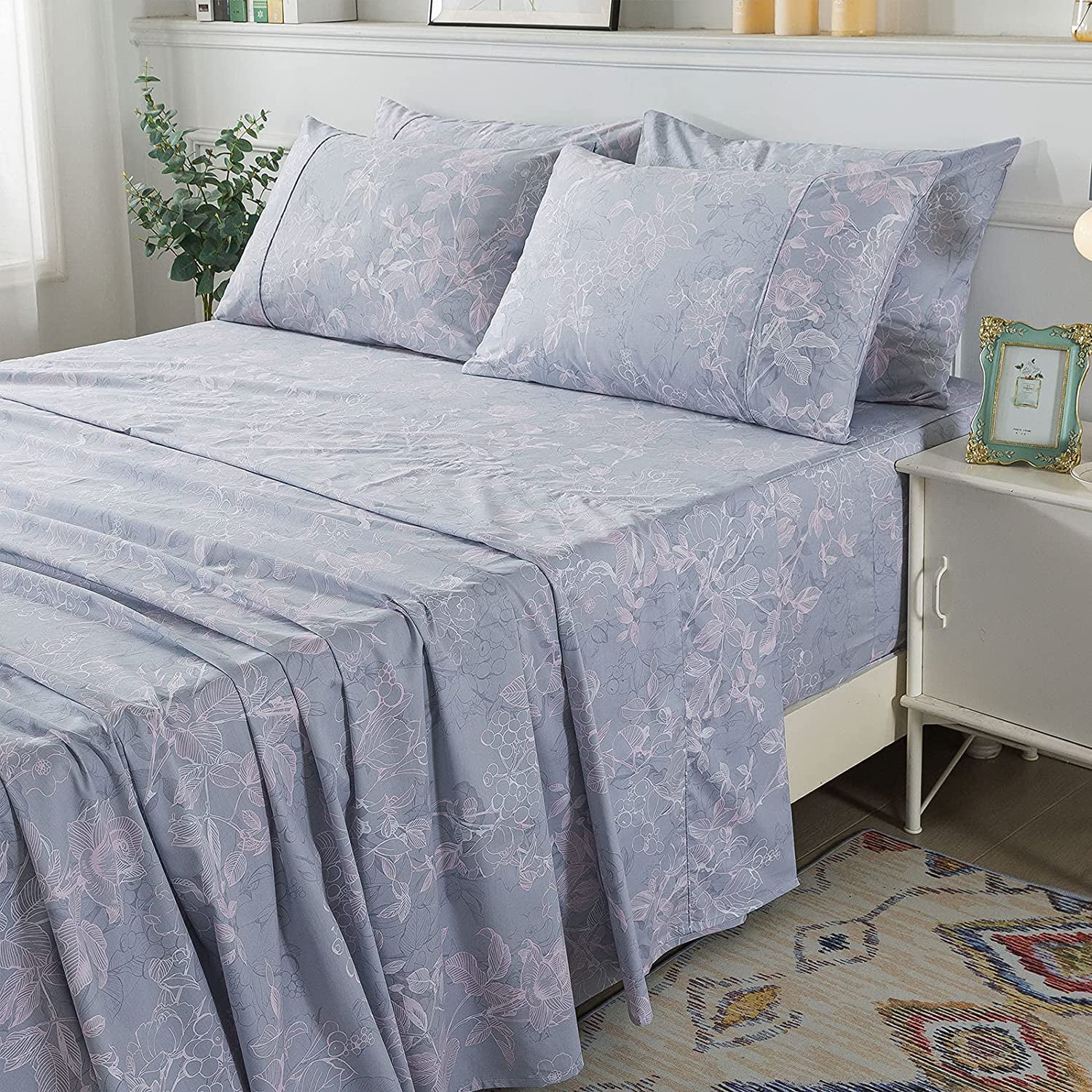 100% Organic Cotton 4pcs  Bed Sheet Set 600 TC,Gray Taupe Full 