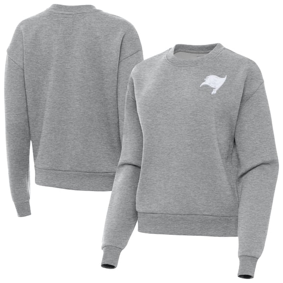Women's Antigua Heather Gray Tampa Bay Buccaneers Victory Crew Pullover Sweatshirt