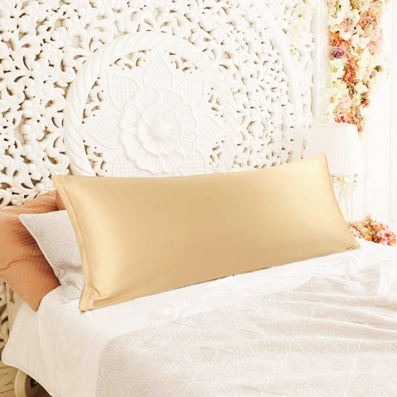 REGALWOVEN Silky-Soft Satin Pillow Cases with Zipper Long Pillowcase Pillow Covers Queen Champagne