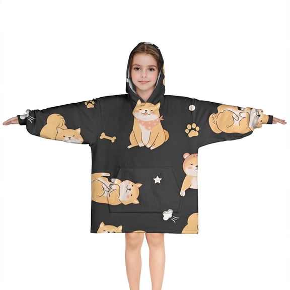 Shiba Inu Blanket Hoodies for Kids 6-13YR Oversize Wearable Blanket Hoodies for Boys Girls Teens