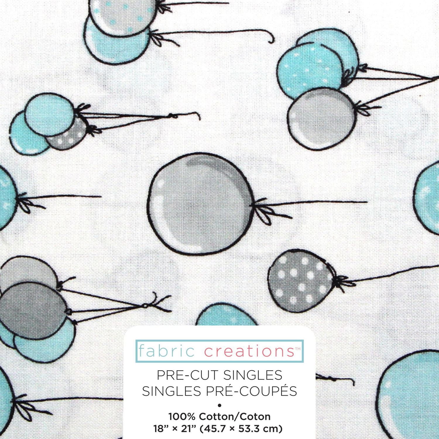 Tissu pré-coupé Fat Quarter de Fabric Creations blanc avec des ballons sur ficelle - 18" x 21" / 45cm x 53cm