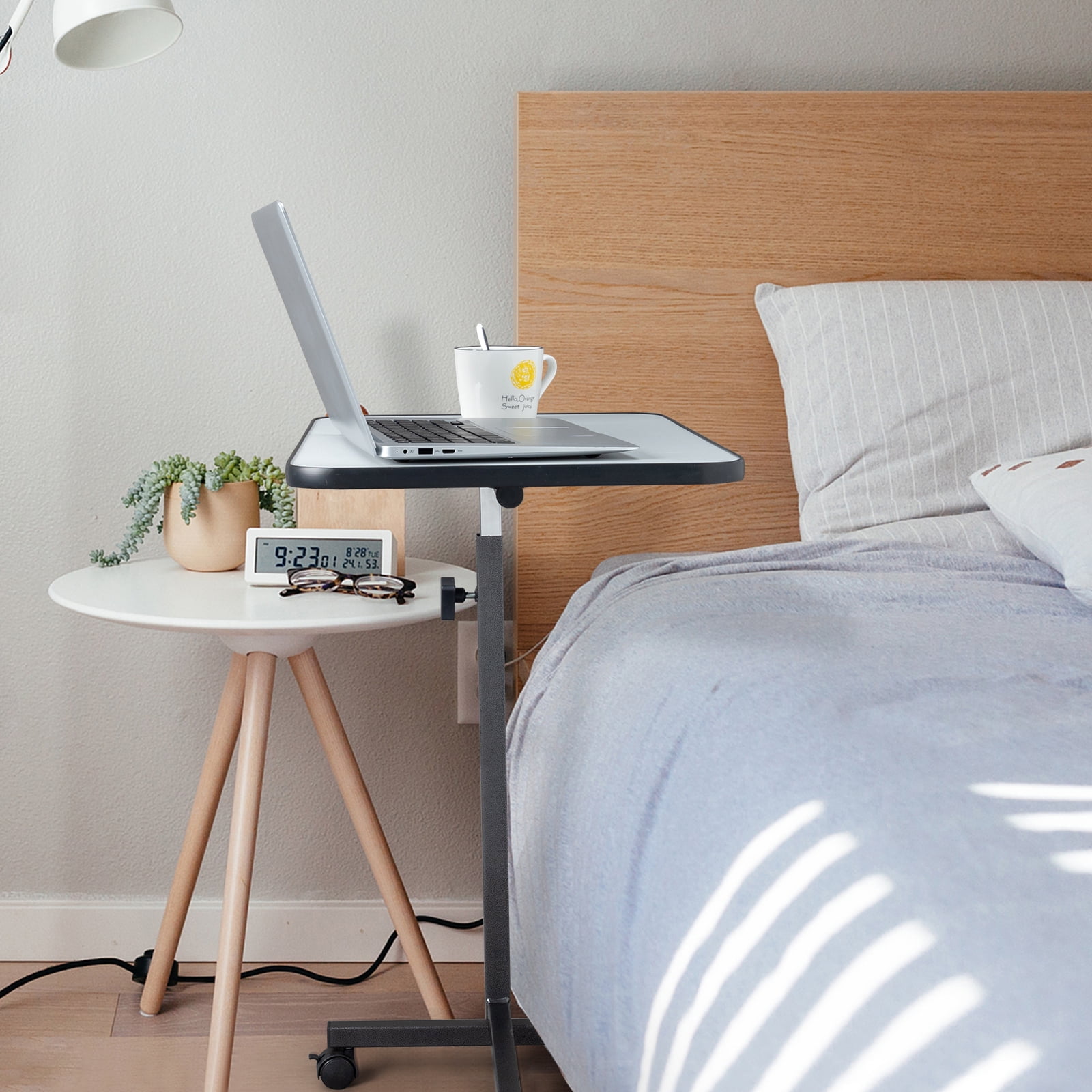 Ktaxon Adjustable Overbed Bedside Table Lap Desk with Wheels for Home Office, Gray