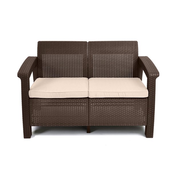 Keter Corfu Love Seat All Weather Outdoor Patio Garden Furniture W Cushions Brown Walmart Com Walmart Com