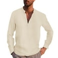 thumbnail image 4 of Caqnni Men's Linen Long Sleeve Casual Shirt - Loose Fit Classic Linen Shirt Top (Khaki,3XL), 4 of 5