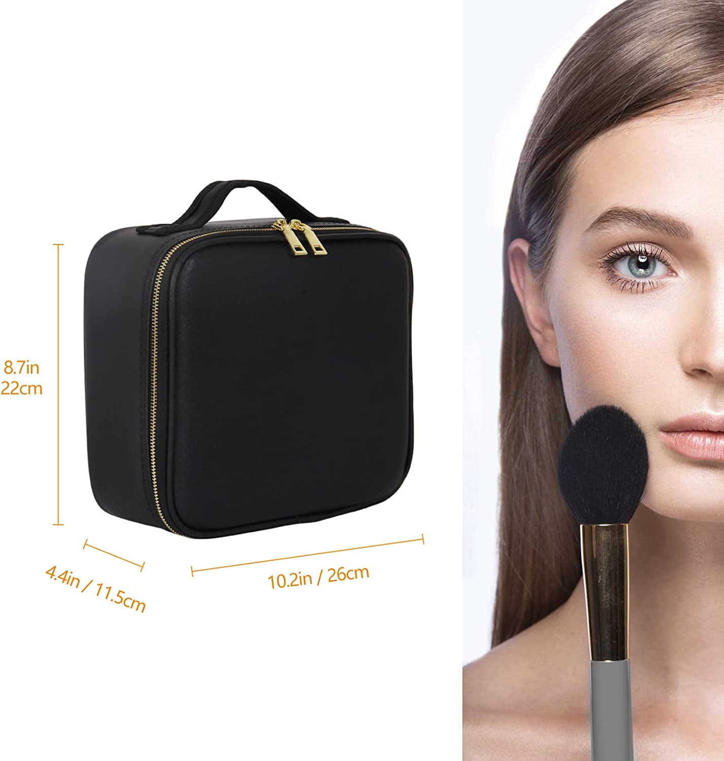 Katadem Travel Makeup Bag - Large Opening, Portable, Grid-Pink