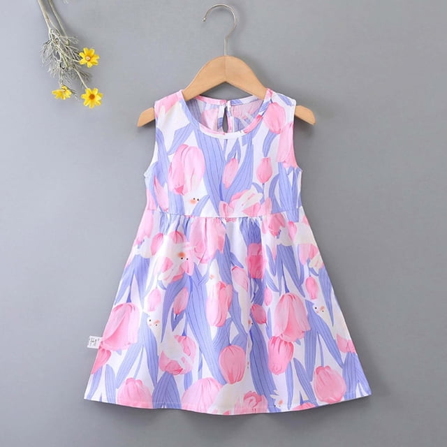 Robes d'Été Décontractées à Fleurs pour Filles de 1 à 7 Ans, Design Sans Manches pour Extérieur et École