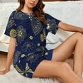 thumbnail image 4 of Gukieu Vintage Golden Butterfly Print Women's Short-sleeved Pajama Set, Round Neck Button Top Elastic Shorts 2-piece Set, Summer Home Leisure Clothing-Small, 4 of 6