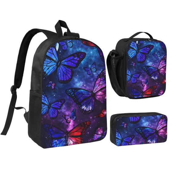 Butterfly Backpack Set 3pc ,Backpack with Lunch Bag and Bag 17 Inch