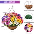 thumbnail image 2 of Artificial Fake Hanging Outdoor Flowers Plants with Basket, Faux Silk Camellia UV Resistant Look Real Floral Arrangement Planter for Outside Porch Patio Balcony Garden Home Decor, 2 of 6