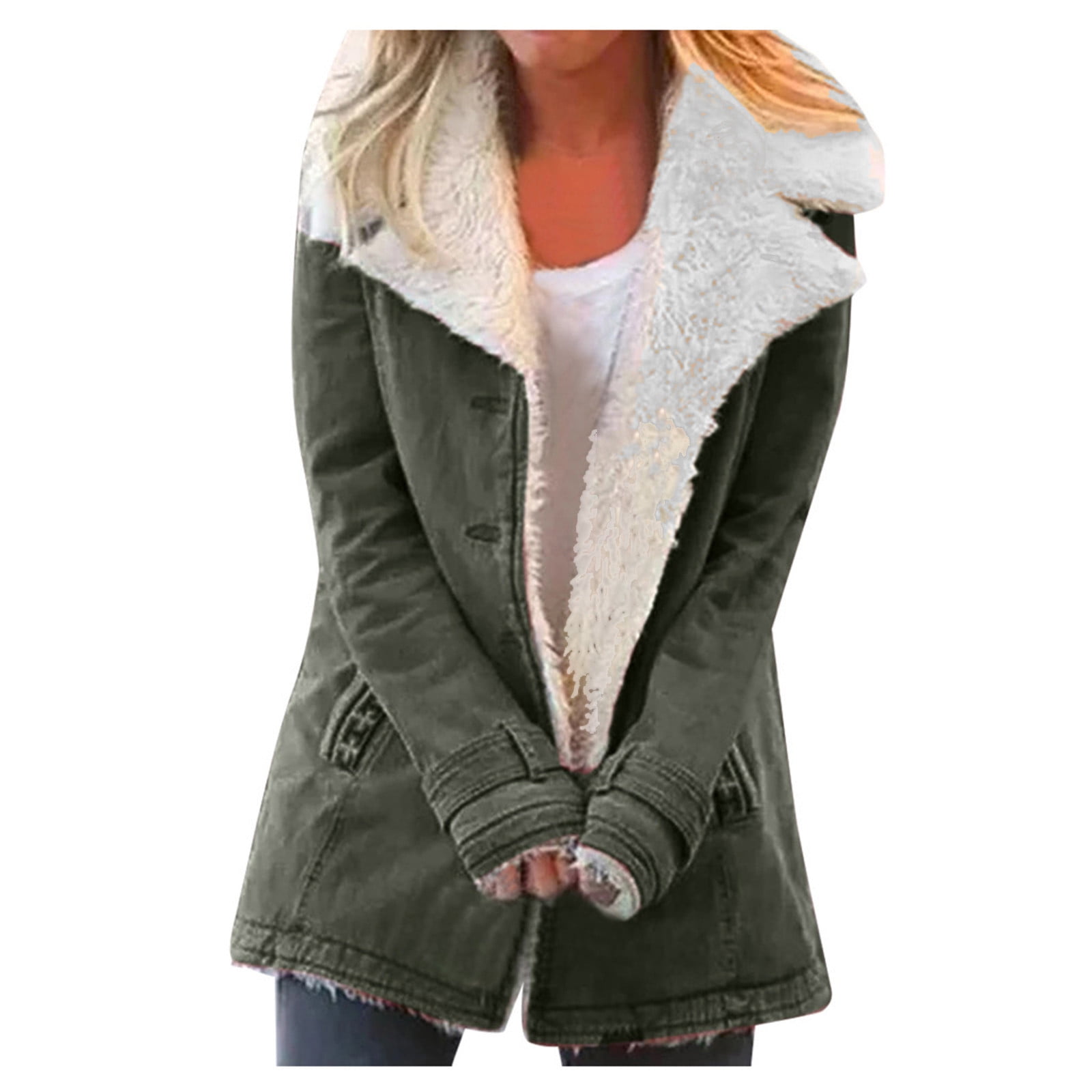 Clearance Sale Fluffy Fleece Winter Coat Plus Size,Women Warm Button Parka Hooded Pullover Sweater 