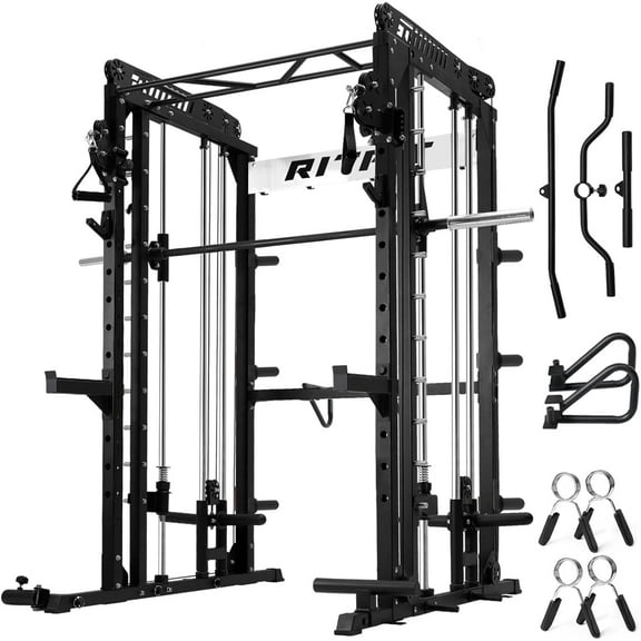 RitFit M1 Smith Machine with Cable Crossover System, Multi-function Squat Rack Power Cage for Home Gym, Power Rack and Packages