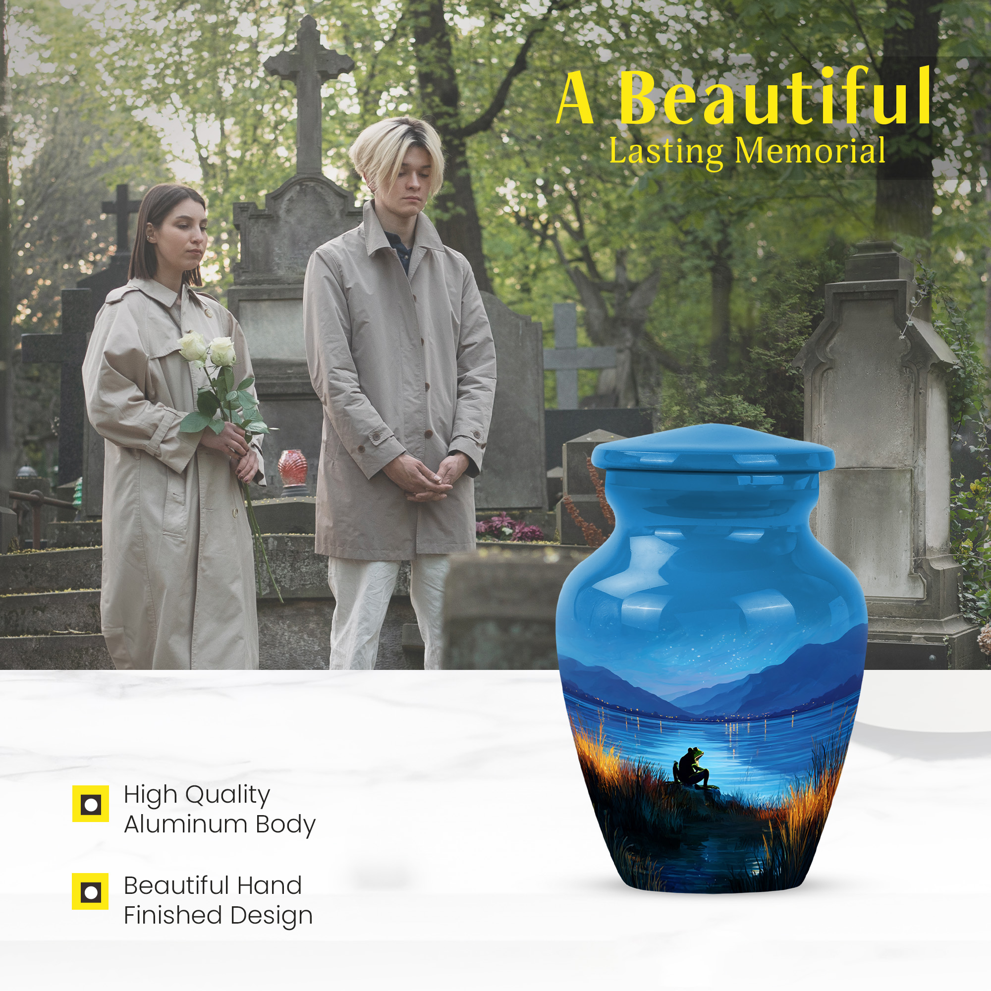 MUKTIVE Frog Tiny Cremation Urn, Mini Blue Urns for Adult Male, Keepsake Starry Night Memorial Urns for Human Ashes Adult Man, Mountain Funeral Urn for Human Ashes, 3 Inch