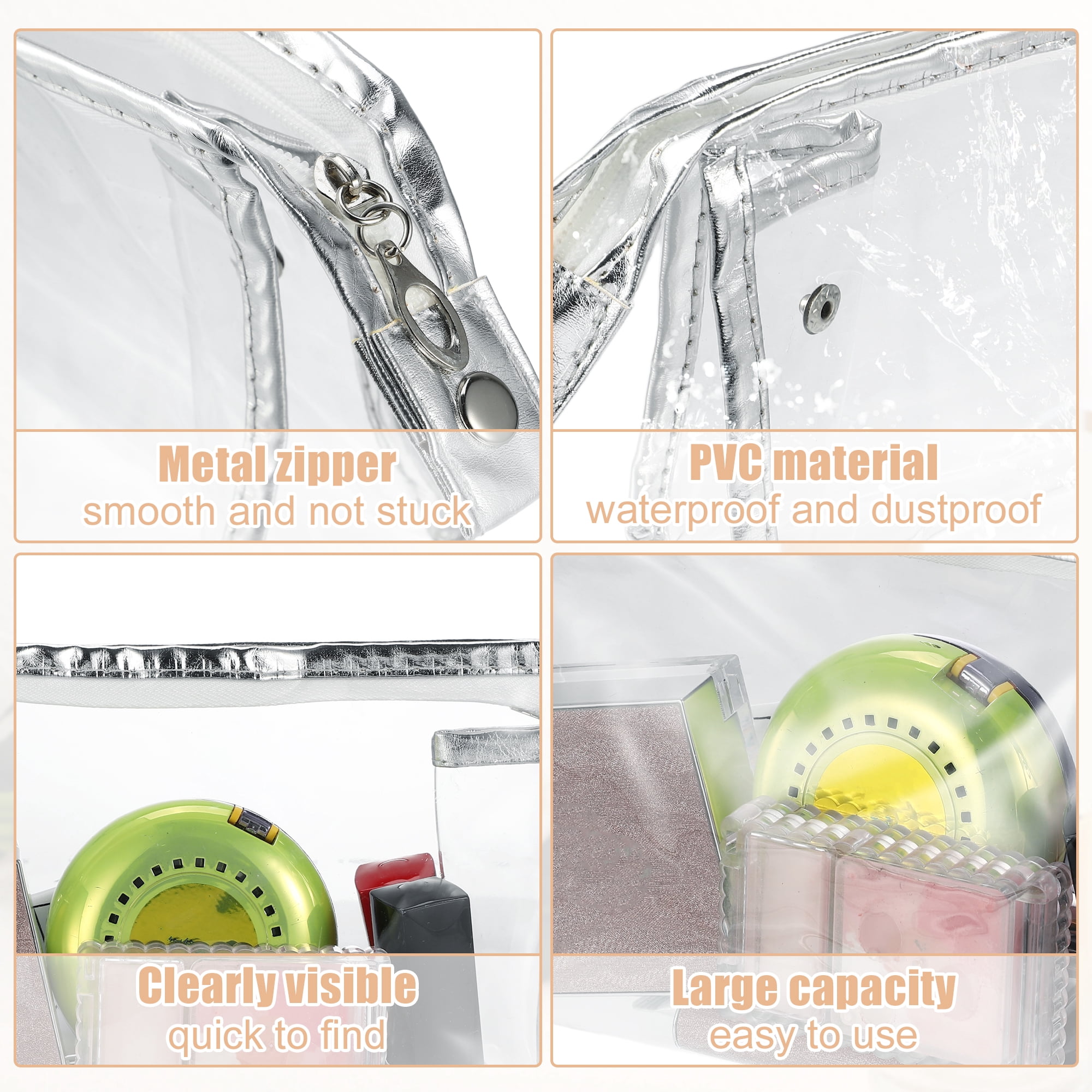 Unique Bargains 1Pc Transparent Waterproof Polyvinyl Chloride Toiletry Bag Silver