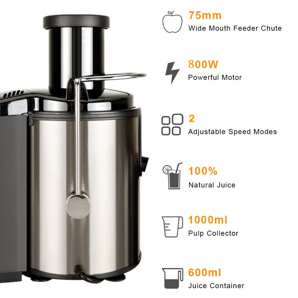 BPA-Free Centrifugal Juicers with 3 Feed Chute Juice Extractor High Power& Fast Juicer Machine for Home and Shop Fruit Vegetable Juicing Maker Stainless Steel Body 2 Speed Function Non-Slip Seat Design,800W 
