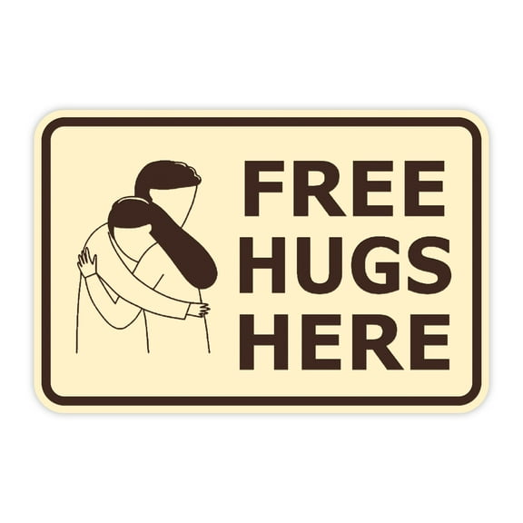 Classic Framed Free Hugs Here Sign (Ivory/Dark Brown) - Large