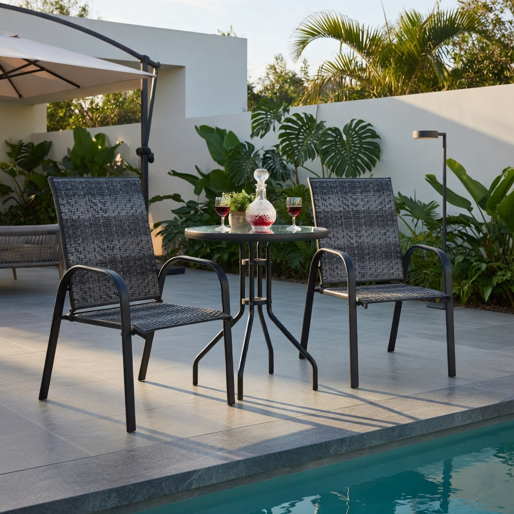 Hommoo 6-Pack Stackable Outdoor Dining Chairs, All-Weather PE Wicker & Rustproof Steel Frame, Patio, Garden & Poolside Use, Gray